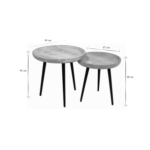 Tables basses gigognes rondes bois manguier massif et métal noir (lot de 2) PYTA