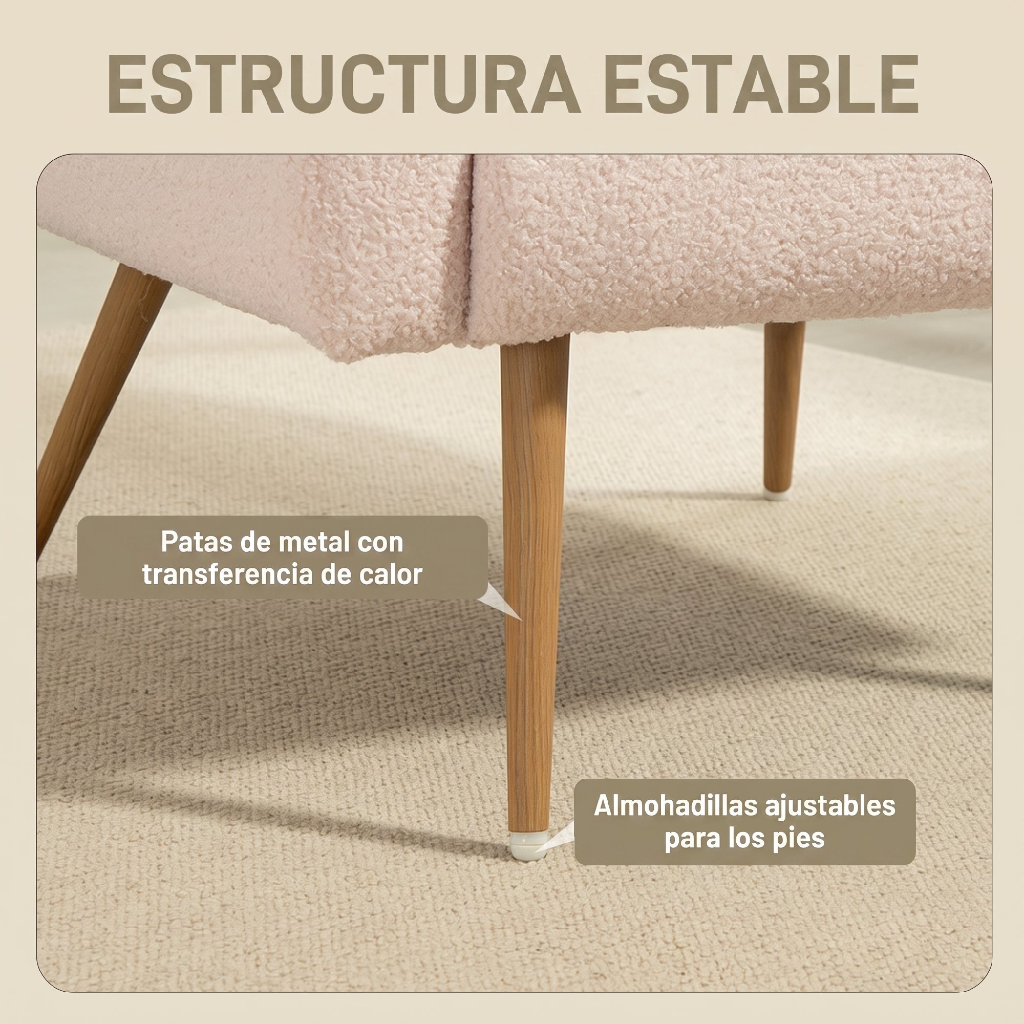 HOMCOM Sillón de Salón de Tela Teddy, Butaca de Salón con Cojín Lumbar Desmontable, Patas de Metal con Efecto Madera, Sillón de Relax para Dormitorio, Oficina, Estudio, Beige