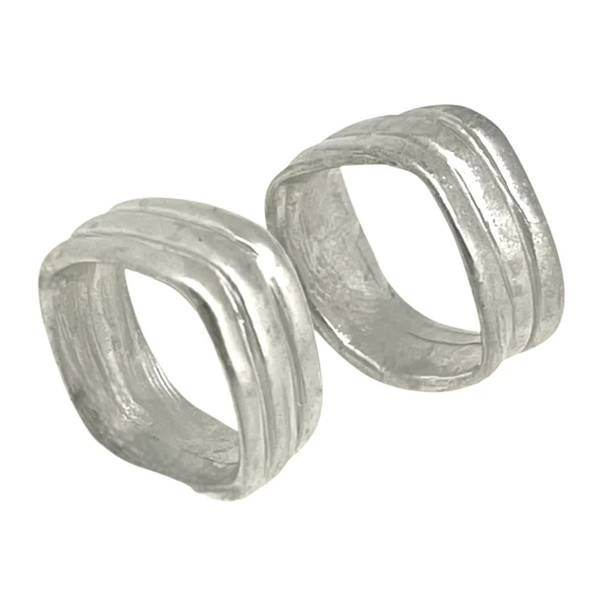 Pareja de anillos cuadrados Lineas plata de ley 10µ