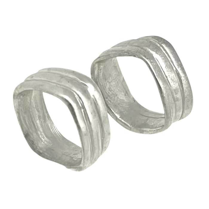 Pareja de anillos cuadrados Lineas plata de ley 10µ