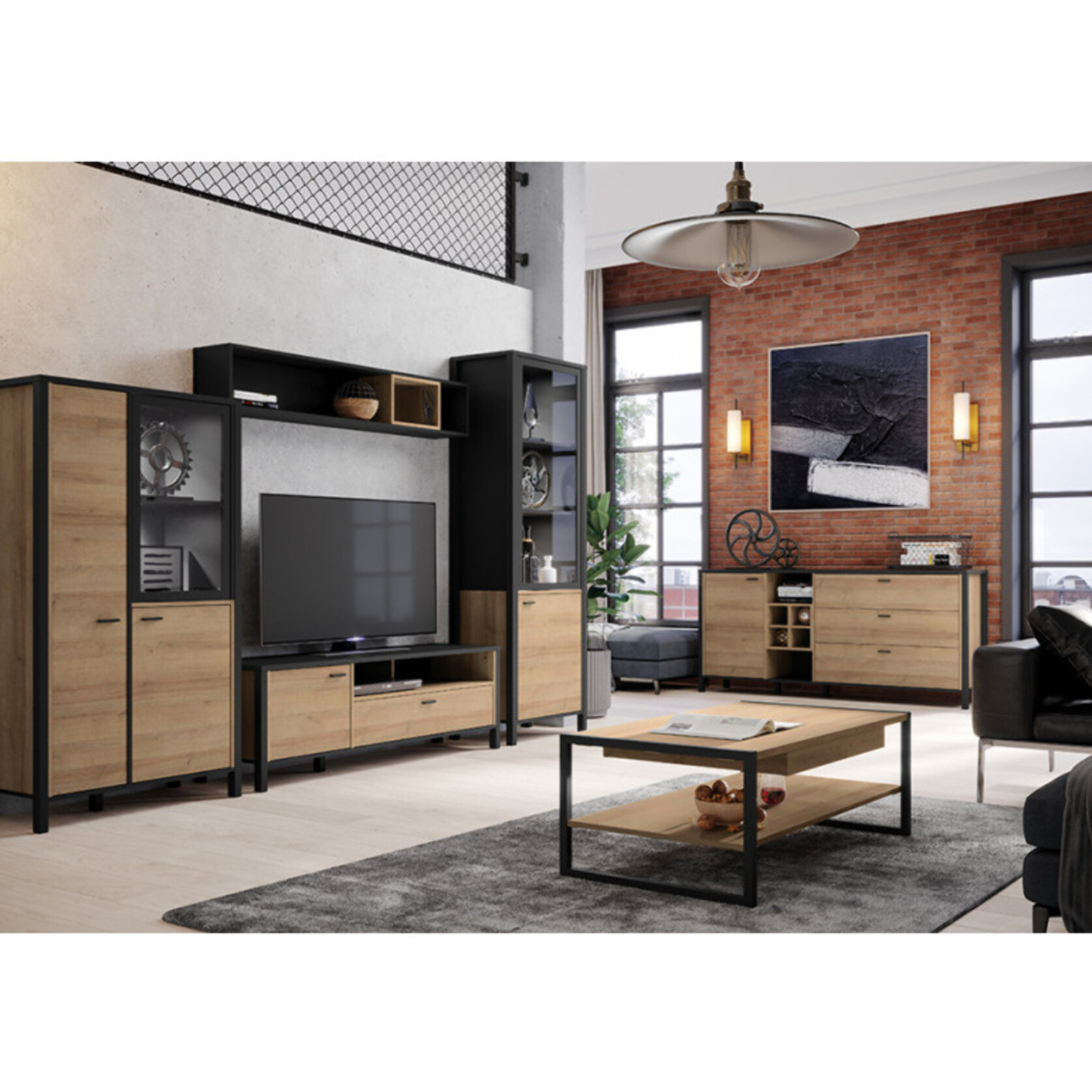 Etagère à suspendre L150cm en bois effet chêne - MIAMI