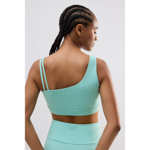 Reggiseno sportivo asimmetrico con supporto leggero in azzurro
