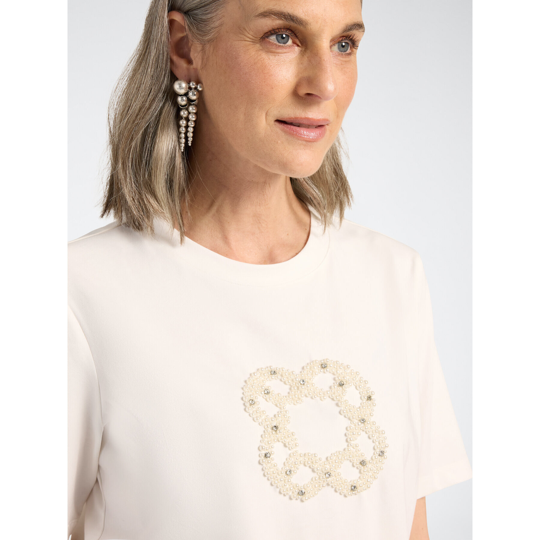 Elena Mirò - Camiseta de algodón con bordado Monogram - Blanco