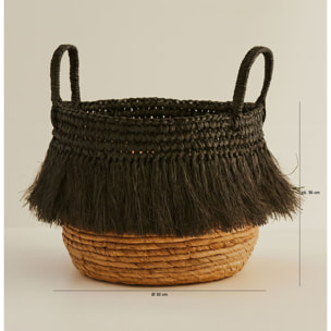 Panier en abaca avec franges noires  ZALO