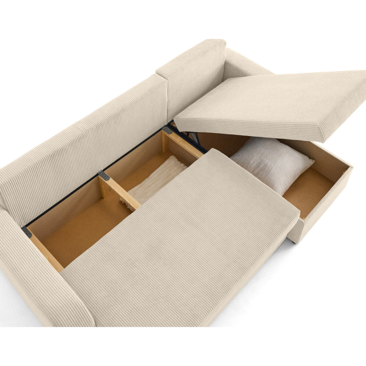 Valos - canapé d'angle réversible - 4 places - convertible avec coffres - en velours côtelé - Beige
