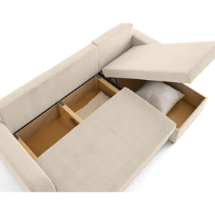 Valos - canapé d'angle réversible - 4 places - convertible avec coffres - en velours côtelé - Beige