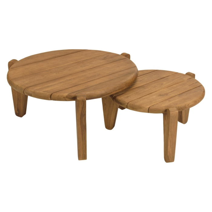 COLINE - Set de 2 tables basses de jardin rondes bois de teck recyclé D50+70cm