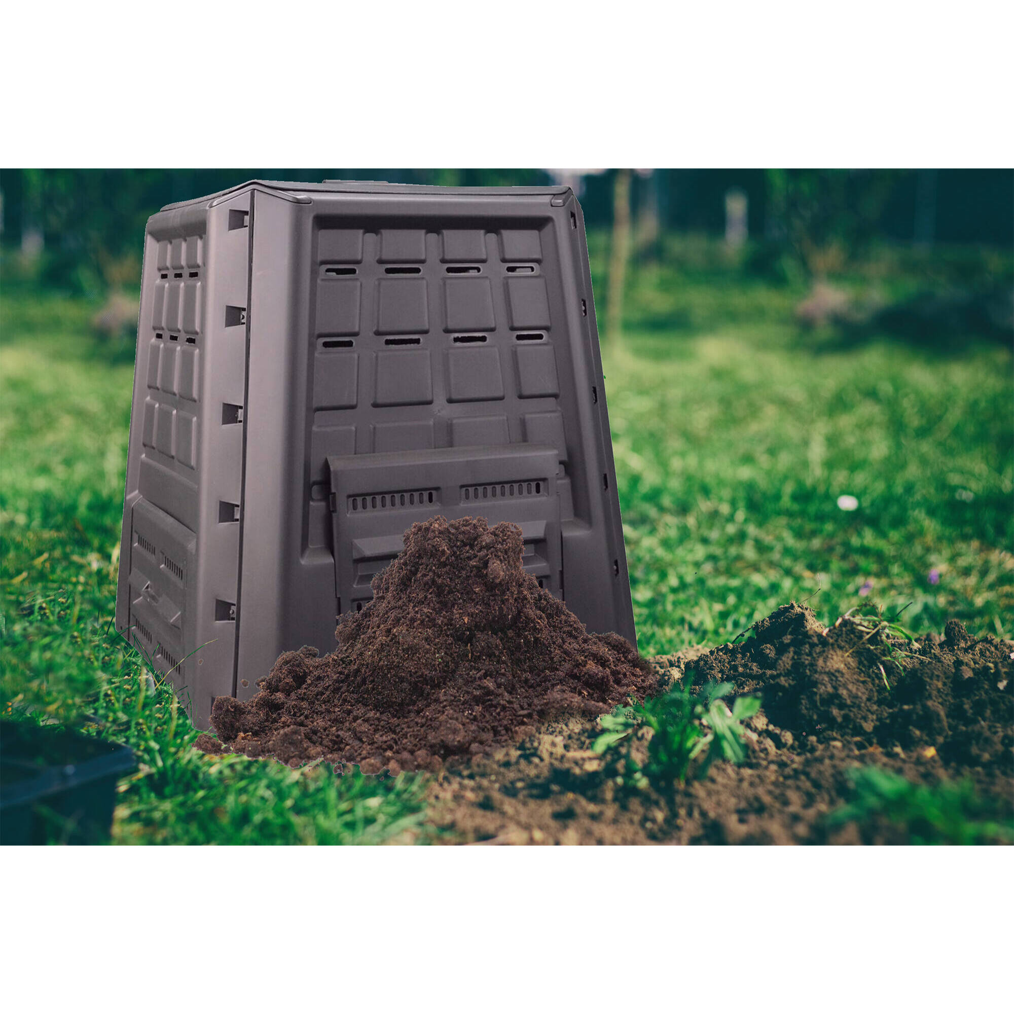 Pattumiera Gina, Compostiera da giardino, Contenitore per compostaggio domestico, 100% Made in Italy, 80x80h82 cm, Antracite