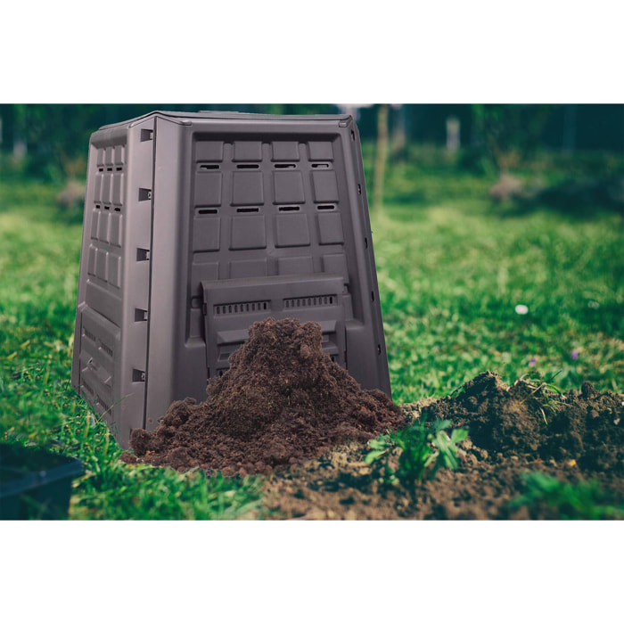 Pattumiera Gina, Compostiera da giardino, Contenitore per compostaggio domestico, 100% Made in Italy, 80x80h82 cm, Antracite