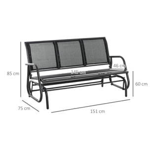 Outsunny Panchina a Dondolo da Giardino a 3 Posti in Metallo e Tessuto a Rete Traspirante, 151x75x85cm, Nero