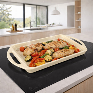 Plaque cuisson 44x27cm en fonte aluminium crème induction avec grille