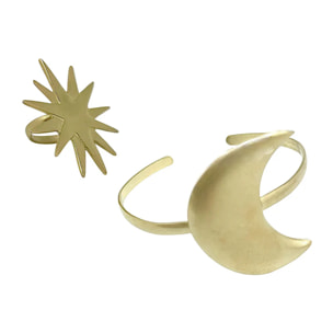 Conjunto Noche clara dorado chapado latón. Pulsera luna latón y anillo chapado dorado. Diseño único Gloria Mago