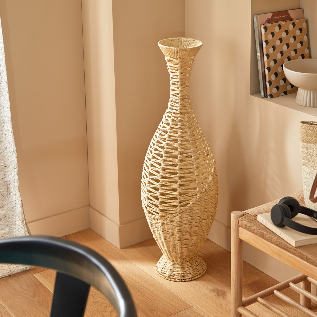 Vase "Clay" fibre végétale beige H90cm