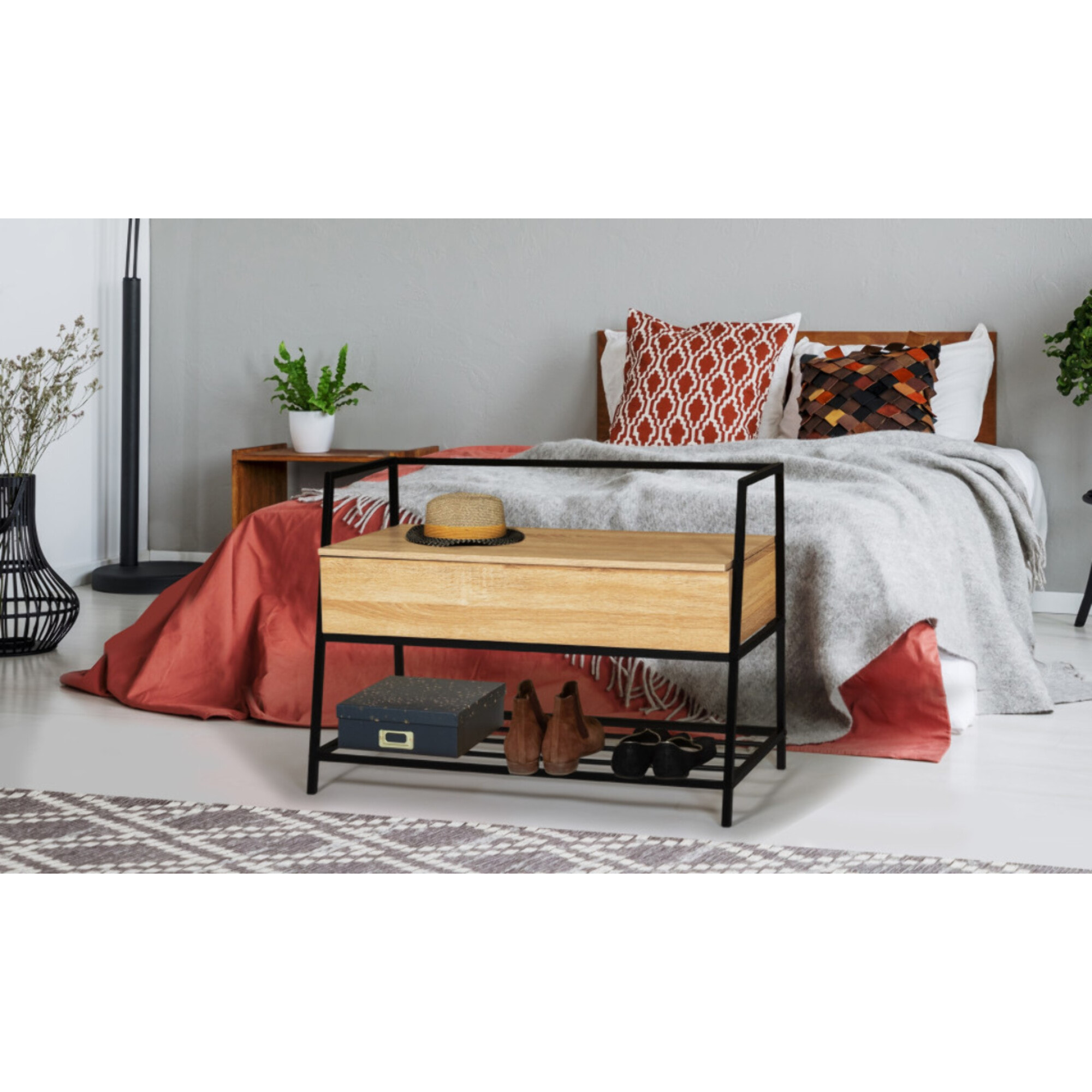 Banc coffre Timéo bois et pieds noirs L100cm