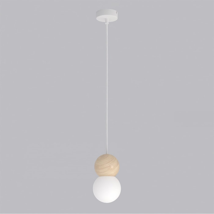 Lampada a sospensione LOOP in acciaio bianco opaco e legno