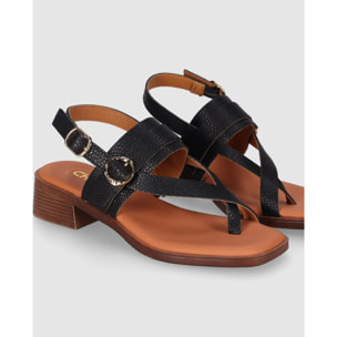 Sandalias de Serraje - Negro - Tacón: 4 cm