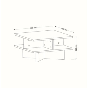 Tavolino da salotto Dpalmier, Tavolo basso da caffè, Portariviste per divano, Ripiano da soggiorno, 60x60h31 cm, Noce e Bianco