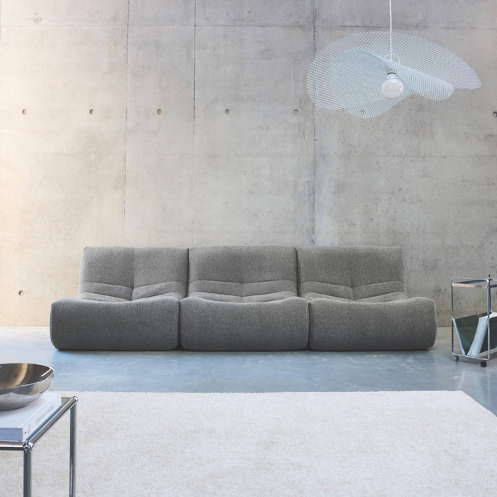 Lot de 3 fauteuils chauffeuses en bouclette texturée gris style contemporain 1 place