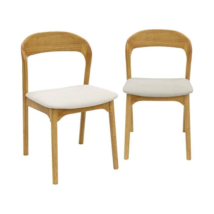 Chaise vintage bois d'hévéa et tissu (lot de 2) ATHENA