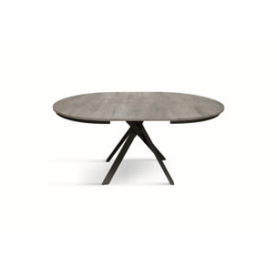Tavolo rotondo PANTELLERIA in legno effetto grigio cemento con gambe incrociate in metallo antracite, allungabile ⌀120 cm - ⌀170 cm