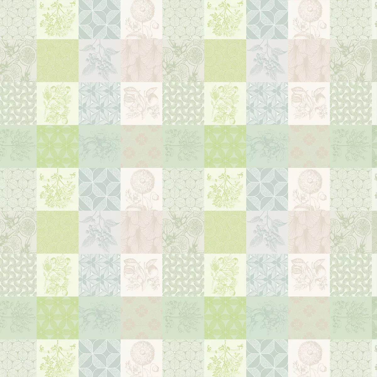 Nappe pur coton motif jacquard beige vert Mille parfums verde