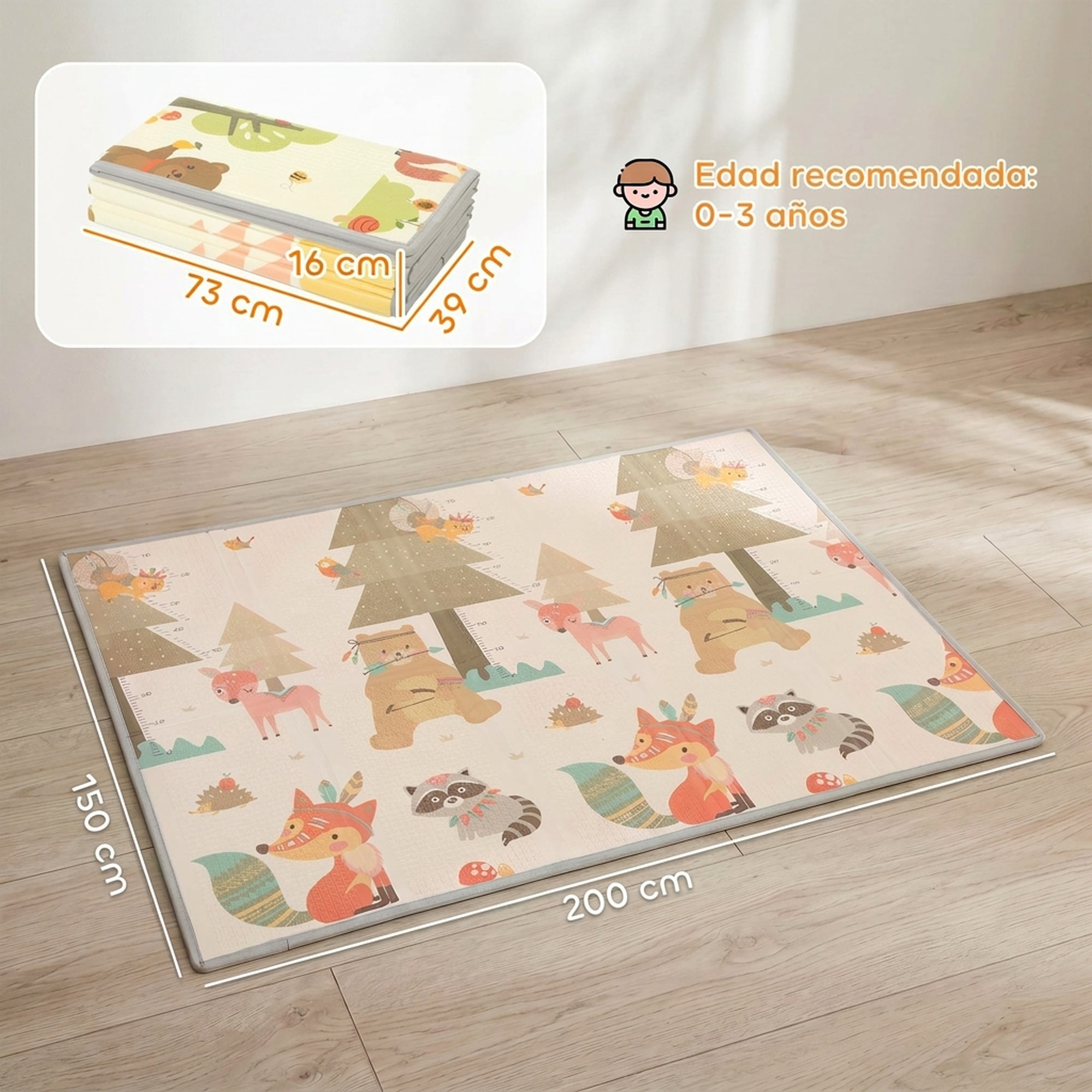Alfombra de Juego Bebé, Plegable y Reversible, 200x150 cm, Alfombra Educativa Antideslizante e Impermeable, Diseño Árbol y Bosque, para Gateo, Jugar y Aprendizaje, para Salón y Dormitorio