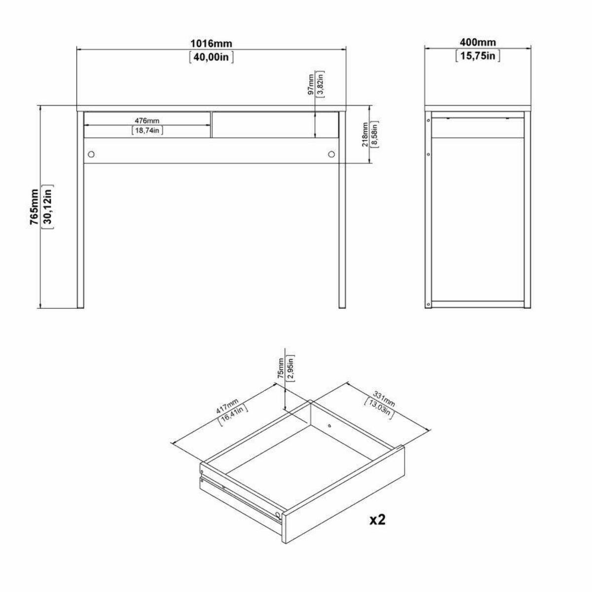 Scrivania Anavi, Scrittoio multiuso, Tavolo per ufficio porta PC, Piano di lavoro, 101x40 h77 cm, Bianco lucido