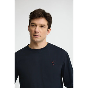 Maglietta blu marino a maniche lunghe, fit dritto con ricamo Rigby Go