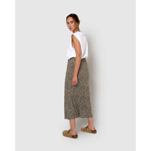 Falda midi bambula detalles plisados lira beige