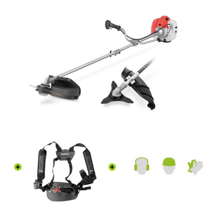 Desbrozadora de gasolina motor de 2 tiempos de 65cc y 4.9cv Greencut GGT650X-2