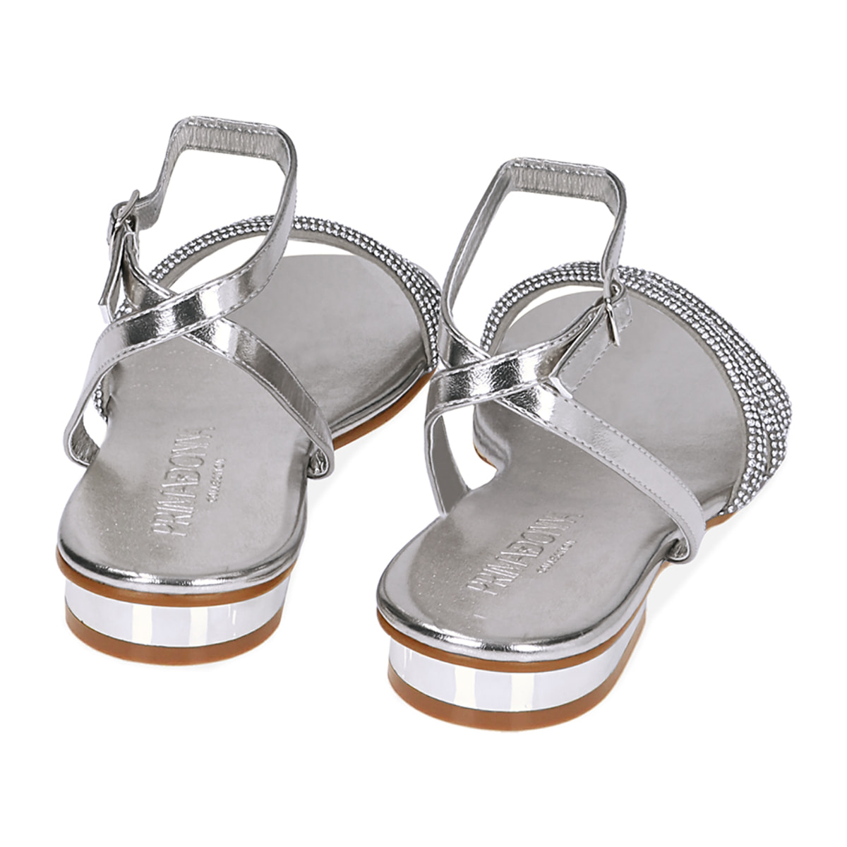 Sandali bassi argento in laminato con pietre