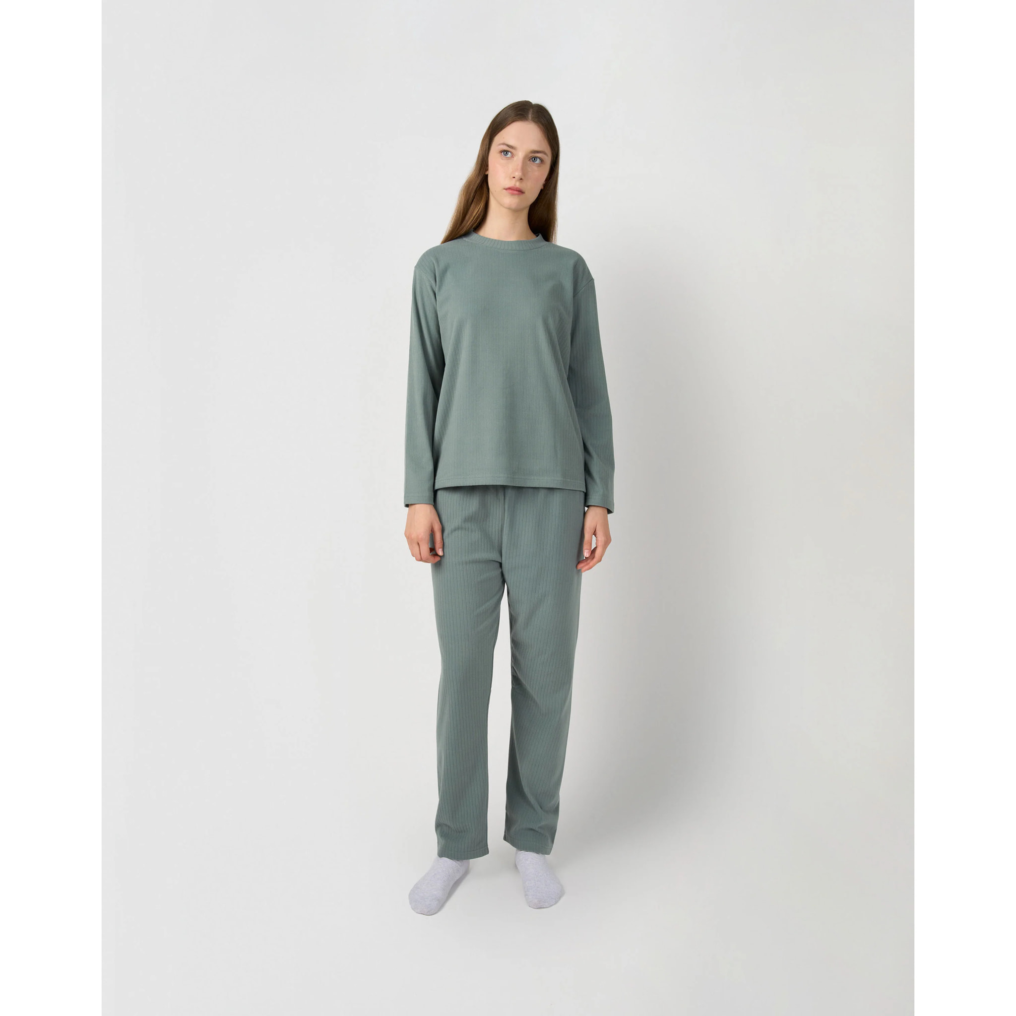 Pijama canalé raya ancha verde francés