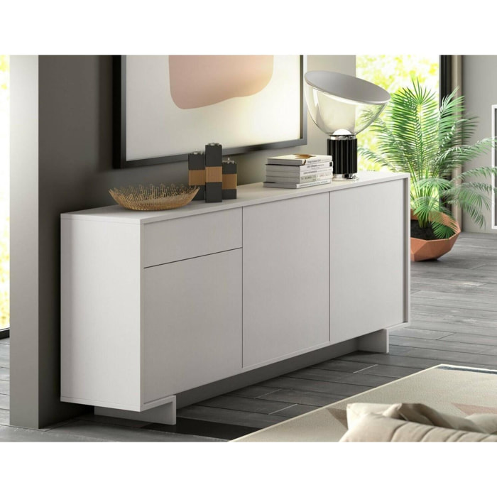 Credenza Davallon, Madia da salotto, Buffet da soggiorno a 3 ante e 1 cassetto, 100% Made in Italy, 170x42h78 cm, Bianco