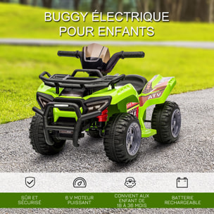 Buggy électrique enfant quad électrique pour enfant de 18 à 36 mois effet lumineux 6 V 2 Km/h max. métal PP vert