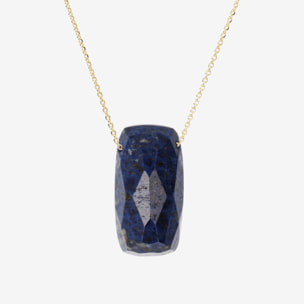 Collana Maglia Brillantina in Argento 925 placcato Oro giallo 18kt con Pendente in Pietra Naturale Quarzo Blu Denim Sfaccettato