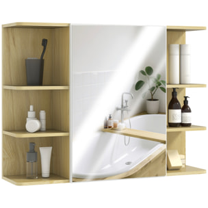 Armario de Baño con Espejo Armario de Pared Mueble de Baño Colgar con Puerta Estantes Abiertos 80x20x59 cm Natural