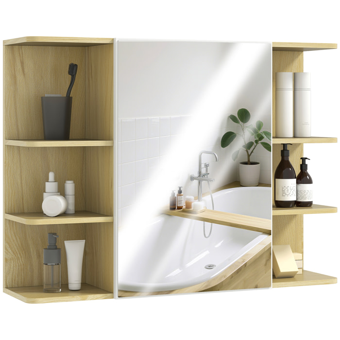 Armario de Baño con Espejo Armario de Pared Mueble de Baño Colgar con Puerta Estantes Abiertos 80x20x59 cm Natural