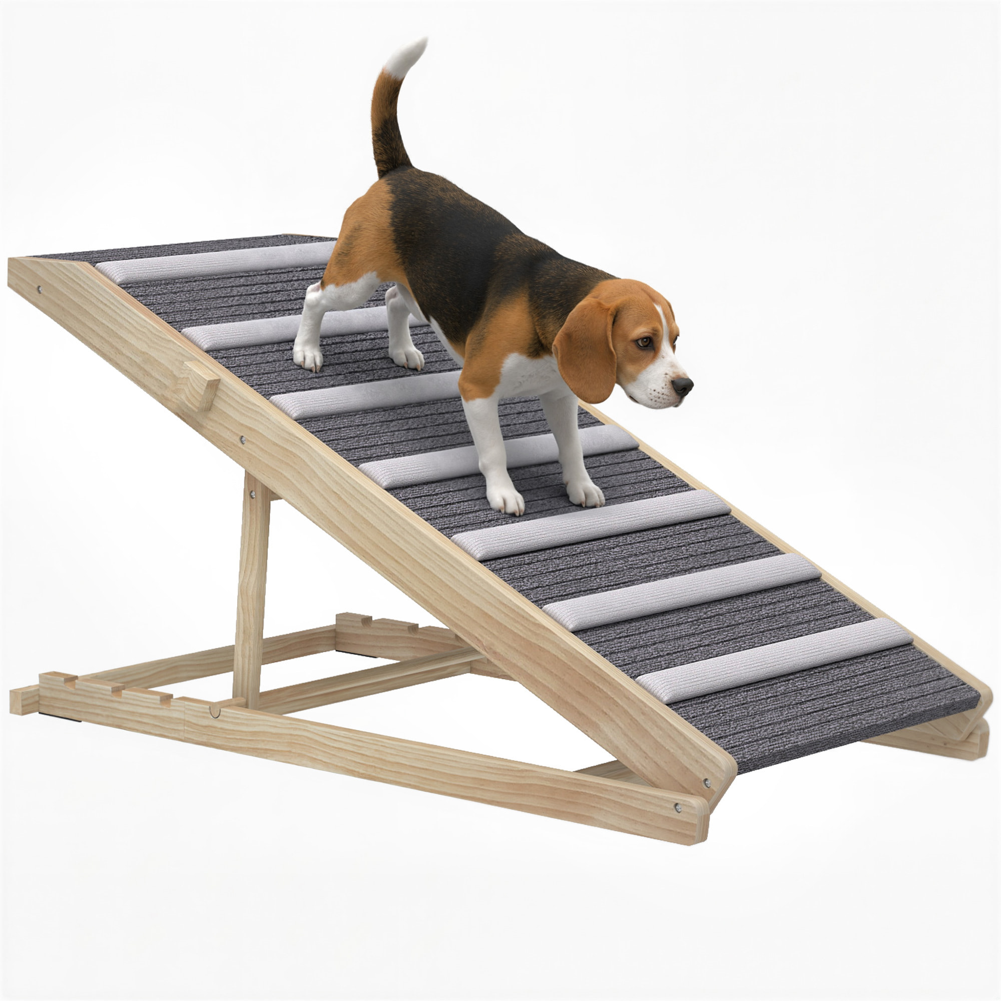 Rampa para Perros Plegable y Altura Ajustable 35-50 cm, Rampa para Mascotas de Madera con Alfombrilla Antideslizante y Asa, para Perros Pequeños Medianos y Grandes, para Cama Sofá, 100x50x50 cm