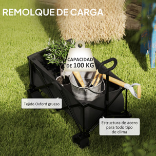 Carro Playa Ruedas Grandes Carro de Jardín Plegable con Mango Ajustable Puerta Trasera Expandible Carga 100 kg Carrito Transporte para Todo Terreno Jardín Campaña Compra Negro
