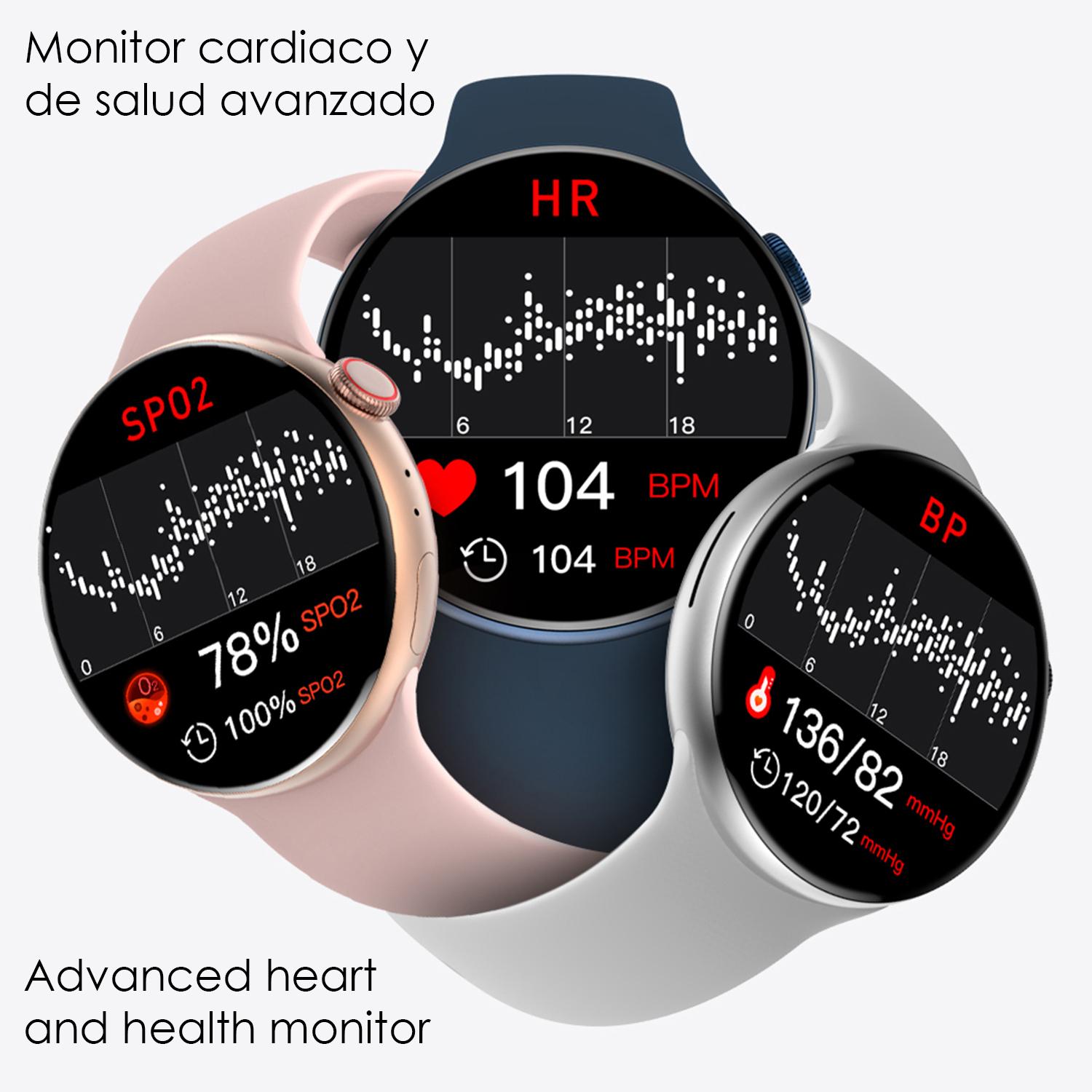 Smartwatch Watch8Pro con modalità multisport, termometro, O2 nel sangue, pressione sanguigna, ECG.