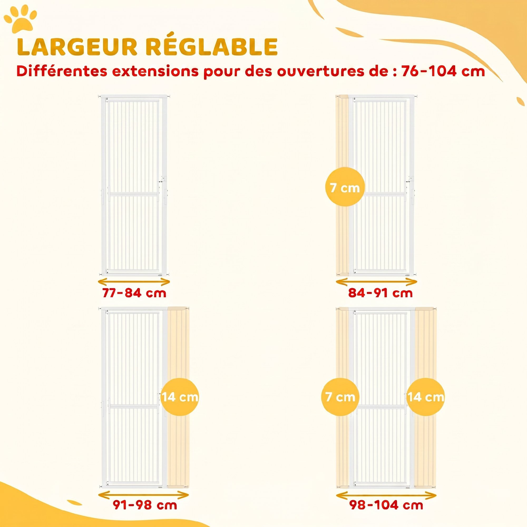 Barrière de sécurité chien L.77-104 x H.180cm acier sans perçage blanc