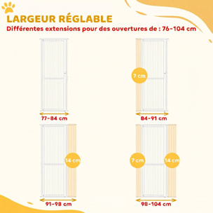Barrière de sécurité chien L.77-104 x H.180cm acier sans perçage blanc