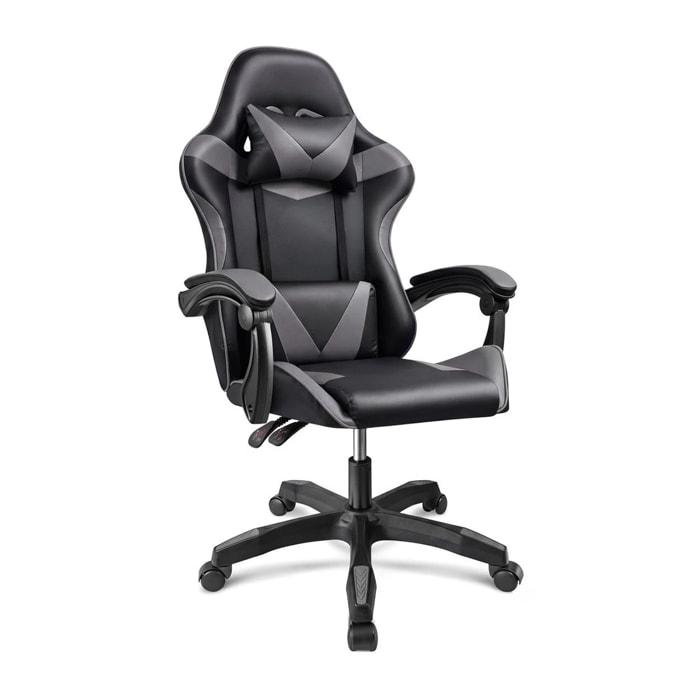 Silla gaming reclinable y con altura ajustable en negro y gris 117-128 cm Viper Negro - Gris