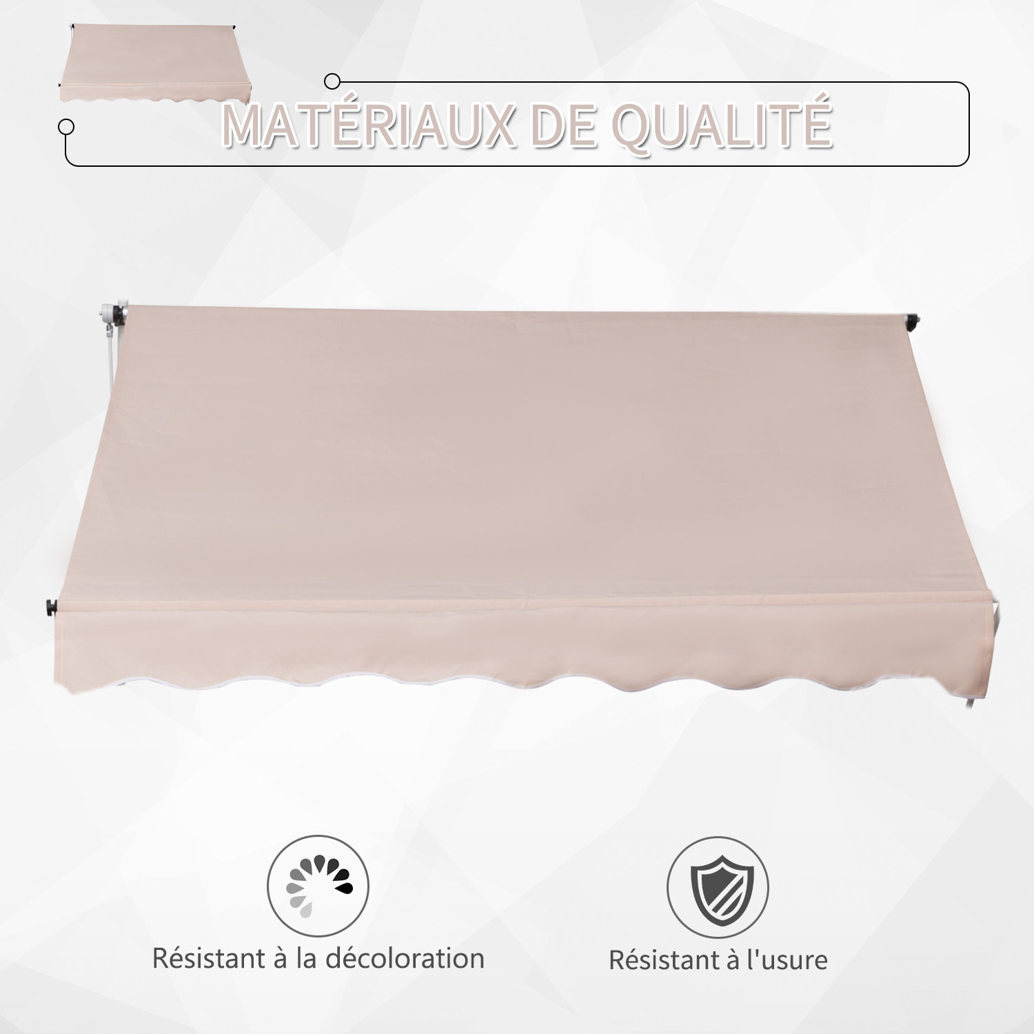 Store banne manuel rétractable 2L x 1,5l x 1,7-2,8H m inclinaison réglable installation rapide métal alu polyester beige