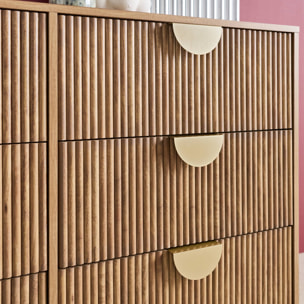 Commode décor bois de manguier rainuré 6 tiroirs - 120 x 39 x 79 cm - Celian