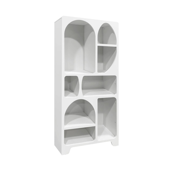 Etagère bibliothèque organique effet bois blanc plusieurs niches 8 compartiments