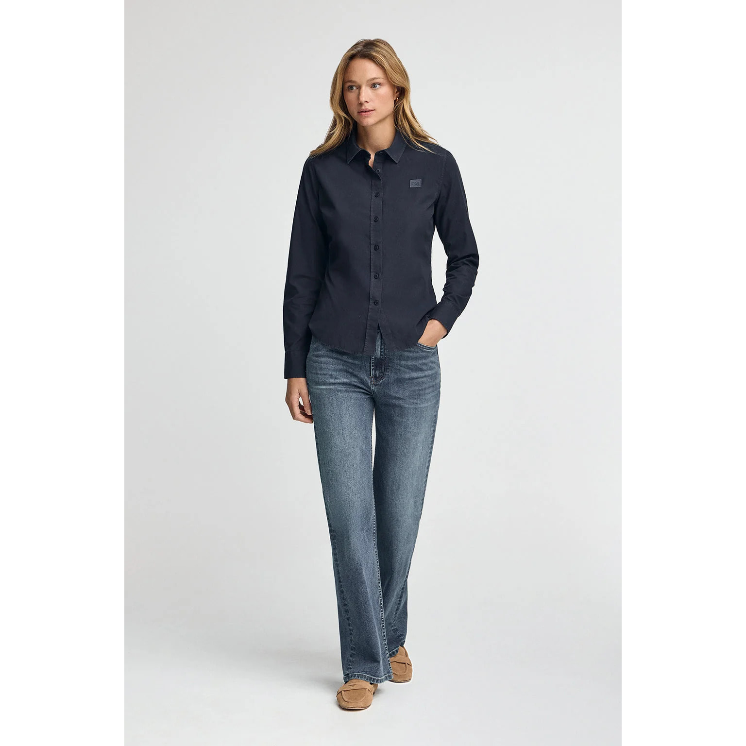 Camisa azul marino de corte slim con logo Polo Club