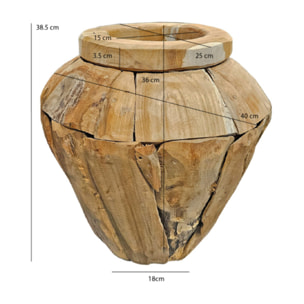 Vase décoratif bois de teck massif H. 39 cm artisanale - VIENNE