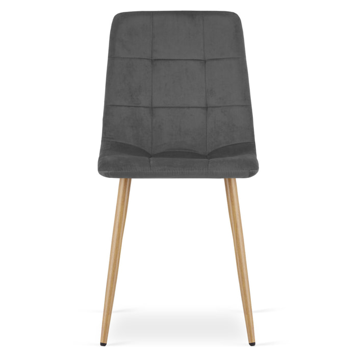 Sedia Kara in velluto grigio scuro con gambe effetto legno