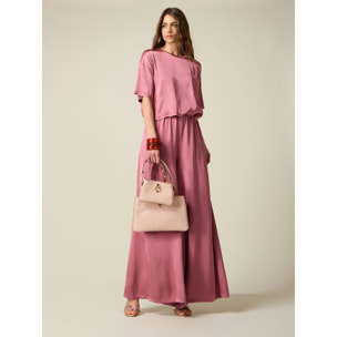 Oltre - Pantaloni palazzo in raso di viscosa - Rosa